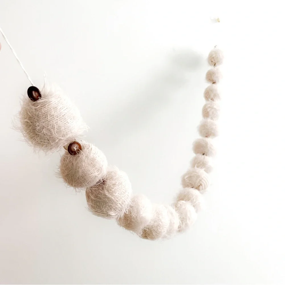 Upcycled Handmade Snowball Garland with Buttons for Holiday Winter Home Decor